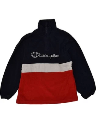CHAMPION Boys Graphic Fleece Jumper 9-10 Years Navy Blue Colourblock BG89 - Image 1 of 3