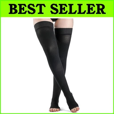 Elegantes Medias de Compresión Puntera Abierta Hasta el Muslo 20-30mmHg - Calidad DYNAVEN Foto 1 de 4