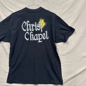 Vintage Jesus T-Shirt Single Stitch 90s Christ Chapel Spell Out Black XL Hanes - Bild 1 von 8