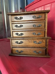 "Joyero de madera vintage cofre 5 cajones 9""x9""" - Imagen 1 de 3