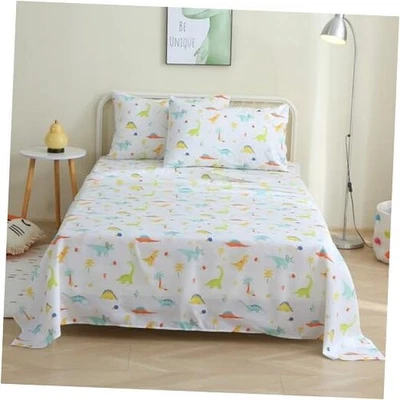 Kids Bed Sheets Sizesaur Breathable 4pcs Sheet Set for Boys Cartoon Full Dino - Image 1 of 4