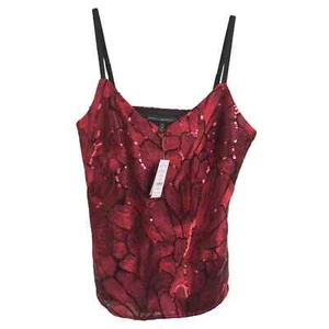 White House Black Market Top V-Neck Embroidered Sequins Cami Red XS NWT $120 - Picture 1 of 11