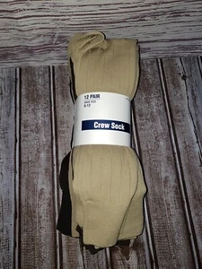 GE P12 WOMENS NYLON CREW DRESS SOCK 12 PR SIZE 6-12 LT. BROWN &BROWN NEW IN PKG - Picture 1 of 3