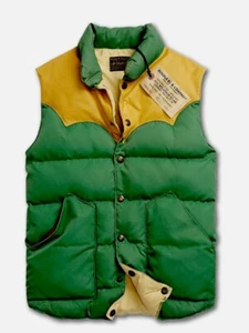 RRL Ralph Lauren Leather Yoke Kelly Green Western Puffer Puffer Vest Jacket-S - Picture 1 of 6