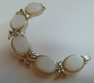 Vintage signiert CORO Pat. Anhänger. Weißer Mond leuchtendes ovales Gliederarmband 7,5" lang - Bild 1 von 5