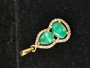 Certified 18k Yellow Gold Natural Emerald Genuine Diamond Pendant No Chain 18044 - Picture 1 of 4