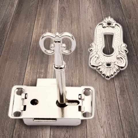 Furniture Cabinet Door Lock Set with Key Antique Drawer Wardrobe Lock Decorative Cover