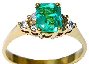 Ring 14 Karat Gelbgold, kolumbianischer Smaragd mit rundem Diamant - Bild 1 von 9