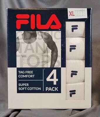 FILA 4 Ribbed Tank Tops XL White Soft 100% Cotton Tagless Classic Fit SHIPS FREE - Image 1 of 4