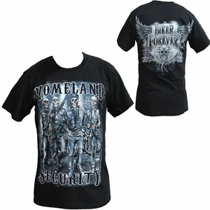 HOMELAND SECURITY BIKER FOREVER BLACK MOTORCYCLE T-SHIRT ALL SIZES - TH5 - Picture 1 of 3