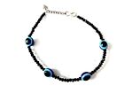 Black crystal with 5 evil eye patch anklet for Girls and Women.