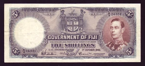 FIJI P-37 c. 1st October 1940 - 5 Shillings.. George VI Portrait.. gVF - Crisp - Imagen 1 de 2