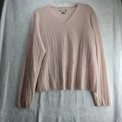 Kenar 100% Cashmere Women Sweater Light Pink Cable Knit Size XL V Neck - Image 1 of 4