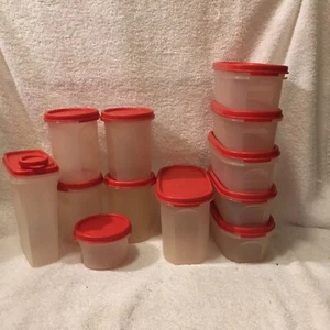 Lot of 12 Containers Tupperware MODULAR MATES w/ Passion Red Seals Vintage - Picture 1 of 10