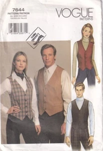 Vogue Sewing Pattern 7644 Unisex Vests Tie Ascot Size XS-XL - Picture 1 of 2