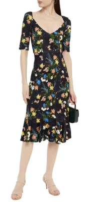 ERDEM Glenys Fluted Floral Print Stretch Pointe MIDI Dress Size US 10 UK 14 - Image 1 of 4