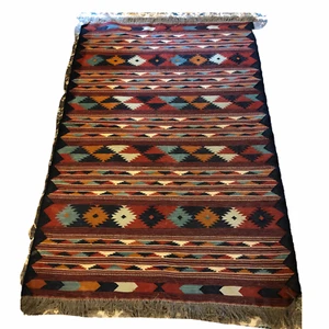 Vintage türkischer Kilim Teppich handgewebt flach gewebt 4x6 Stamm geometrischer Stern Wasser - Bild 1 von 5