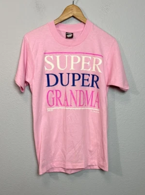 Camiseta Vintage Años 90 Rosa Super Duper Abuela Pantalla Media Estrellas Puntada Única Foto 1 de 4