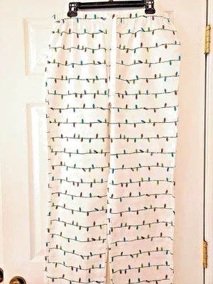 J. Crew Printed Flannel Pajama Pant in White With Christmas Tree Lights M NWT - Image 1 of 4