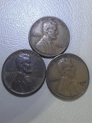 1941-P 1941-D 1941-S  NICE LINCOLN WHEAT CENT 3 PC "1941" YEAR SET!! - Image 1 of 2