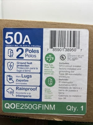 New Square D QOE250GFINM 50A Spa Panel Main Lug Load Center 2 Poles 120/240v  - Image 1 of 3