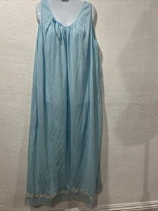 Vintage Montgomery Ward Peignoir babyblau beige Spitze transparenter Saum Gr. XL 44-46 - Bild 1 von 13