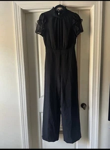 VINCE CAMUTO Chiffon Bodice Jumpsuit Size 2 Black Short Sleeve Mock Neck - Picture 1 of 5