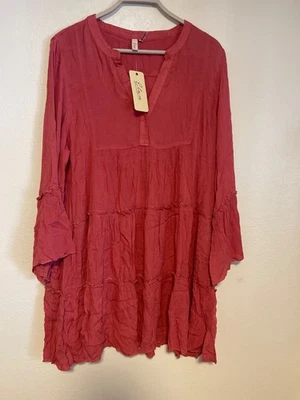 Nuevo Mini Vestido Túnica Boho Cubrir 1X Rosa Cuello en V Niveles Línea A Elan para Mujer Foto 1 de 4