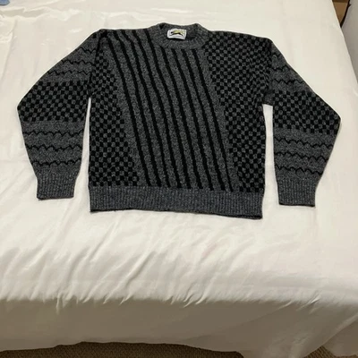 Vintage 1980s Le Tigre Geometric Pattern Knit Sweater Men’s L Checkered Striped - Image 1 of 4