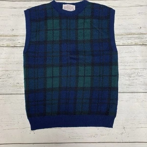 Vintage Pendleton Tartan Green and Navy Plaid Wool Sweater Vest Petite - Picture 1 of 5