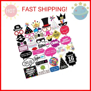 16th Sweet 16 Birthday Photo Booth Party Props - 40 Pieces - Funny 16th Birthday - Picture 1 of 2
