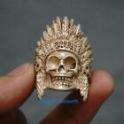 3.5cm Old Chinese Silver human skeleton King Skull Head Jewelry Hand Ring