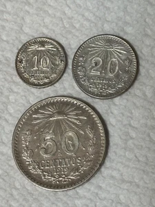 Original Mexico City Key Dates 1919 10,20 & 50 Centavos silver coins - Picture 1 of 4