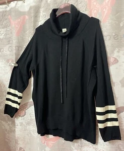 ST JOHN’S BAY Active Womens Tunic Sweater Top Sz L Black Cowl Neck - Picture 1 of 10