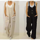 Women Cotton Sleeveless Jumpsuits Overall Long Trousers Loose Wide leg Pants