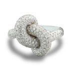 Micro Pave Set Vivid White 1.89CT Diamonds Solid Knot Design 935 Silver Ring