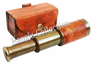 Antique Brass Maritime Spyglass Embossed Telescope with Leather case - Picture 1 of 6