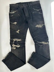 Authentic Balmain Paris Mens Size 31 Dark Wash Distressed Denim Jeans - Picture 1 of 8