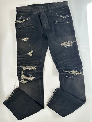 Authentic Balmain Paris Mens Size 31 Dark Wash Distressed Denim Jeans - Image 1 of 4