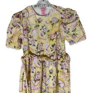 VTG 90s Handmade Girls Size 8? Dress Novelty Flowers Frills Lace - Picture 1 of 9