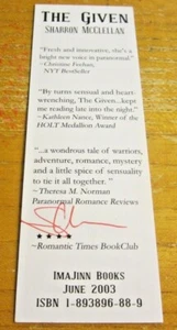 Sharron McClellan Romance Author Autographed Signed 2X6 Bookmark "The Given" - Picture 1 of 2