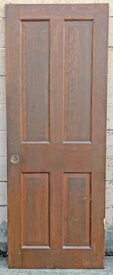 30"x78.5" Vintage Antique Old Victorian SOLID Wood Wooden Interior Door 4 Panels - Image 1 of 4