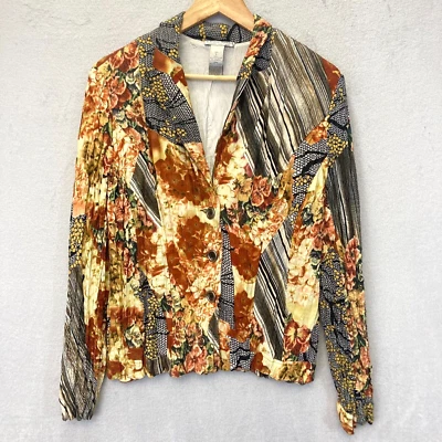 Alberto Makali Floral Abstract Crinkle Blazer Womens Large Patchwork Art to Wear - Image 1 of 4