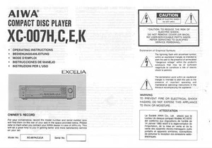 AIWA EXCELIA - CD PLAYER - XC-007 XC 007 - USER OWNER'S MANUAL - EN DE FR ES - - Foto 1 di 1
