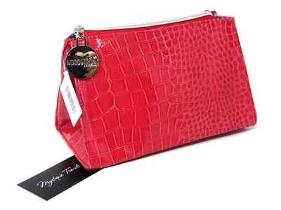 Bolso de Cosméticos Nordstrom Imitación Crock Rojo Coral Estuche de Maquillaje Forro Púrpura Bolso sin asas Nuevo con Etiquetas Foto 1 de 4