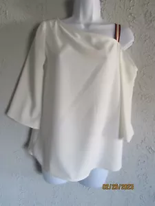 Trina Turk nwt sz XS ivory one shoulder blouse 3/4 bell sleeve decorative ribbon - Picture 1 of 6