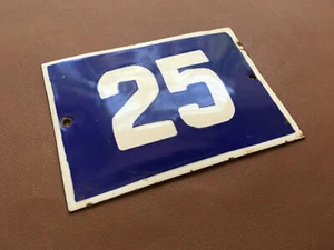 INSEGNA SMALTATA EUROPEA VINTAGE PORCELLANA NUMERO CIVICO 25 PORTE BLU COBALTO - Foto 1 di 5