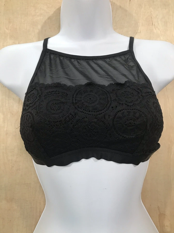 Sujetador bralette inalámbrico de encaje sin relleno Aerie para mujer talla mediana negro Foto 1 de 4