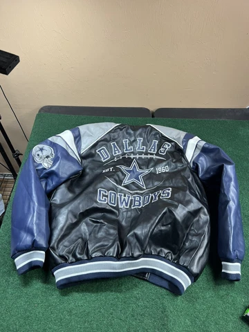 Dallas Cowboys NFL Faux Leather Jacket Mens Large Varsity Coat Embroider Cover