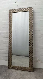 Large Antique Silver Mosaic Wood Frame Wall Mirror Bevelled Edge 167x76cm - Picture 1 of 5
